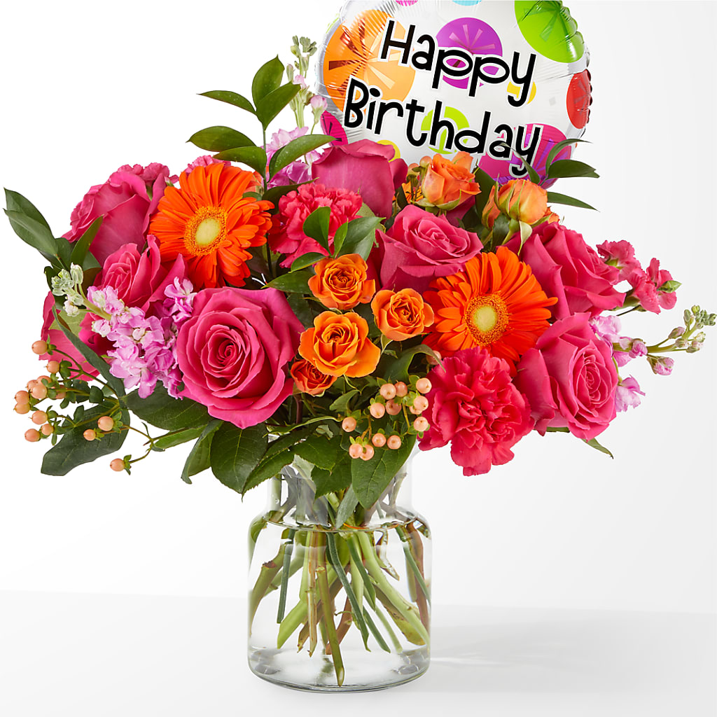 Fiesta Bouquet with Birthday Balloon – Flowers By Dillenbecks, Johnson City NY