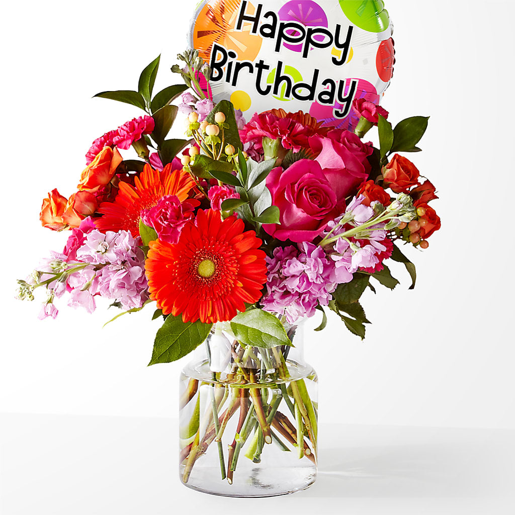 Fiesta Bouquet with Birthday Balloon – Flowers By Dillenbecks, Johnson City NY