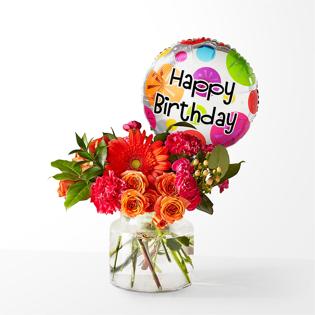 Fiesta Bouquet with Birthday Balloon – Flowers By Dillenbecks, Johnson City NY