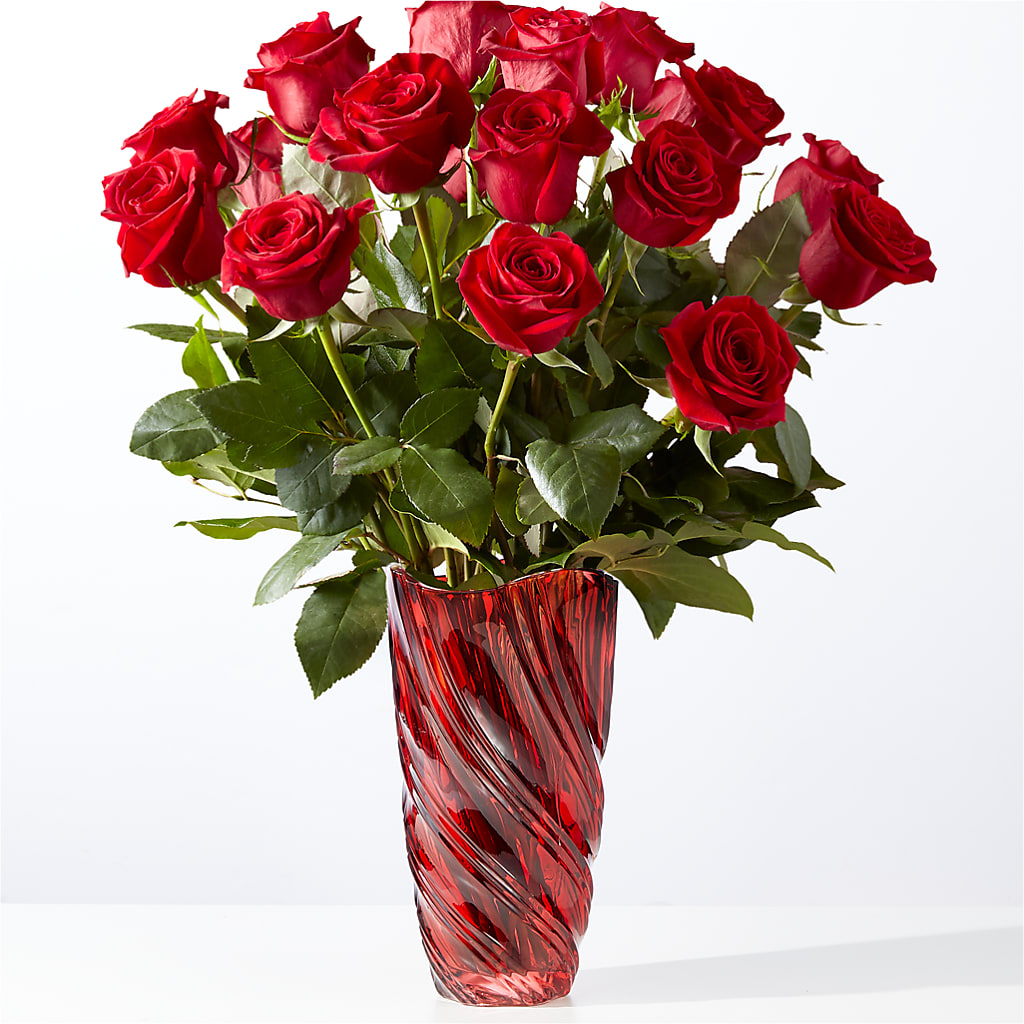 Classic Love Red Rose Bouquet with Luxe Swirl Vase – Flowers By Dillenbecks, Johnson City NY