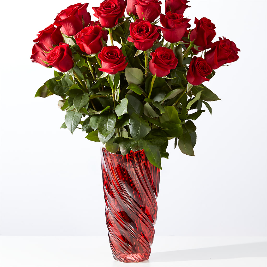 Classic Love Red Rose Bouquet with Luxe Swirl Vase – Flowers By Dillenbecks, Johnson City NY