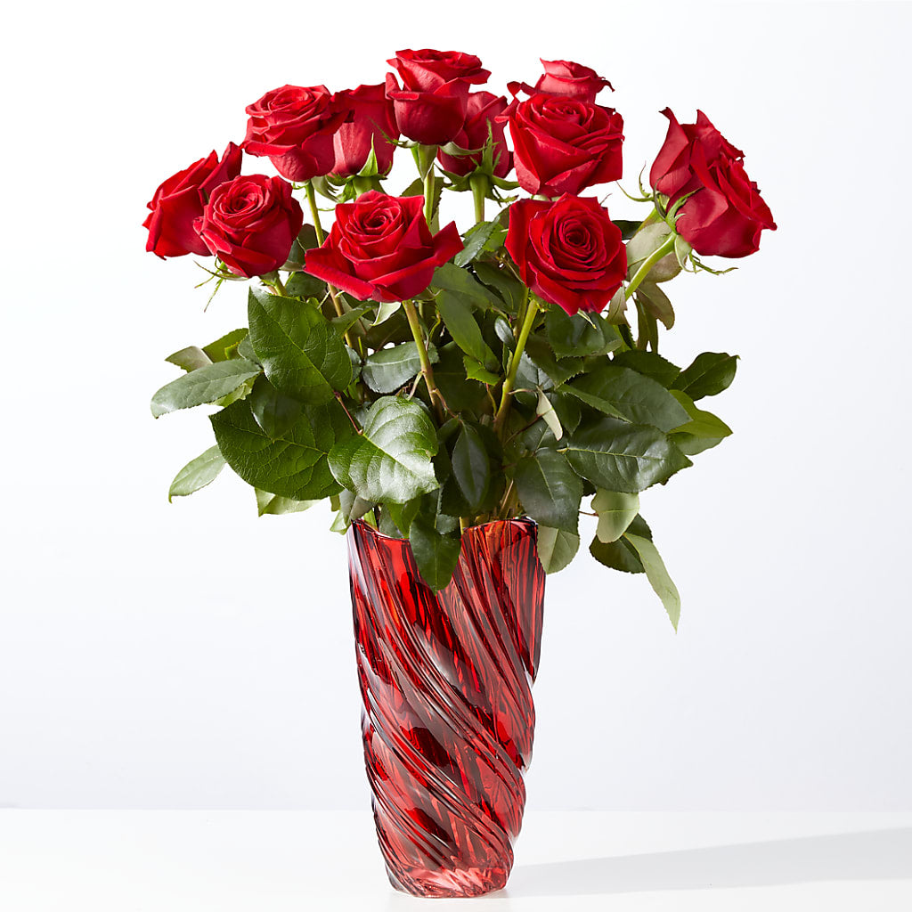 Classic Love Red Rose Bouquet with Luxe Swirl Vase – Flowers By Dillenbecks, Johnson City NY