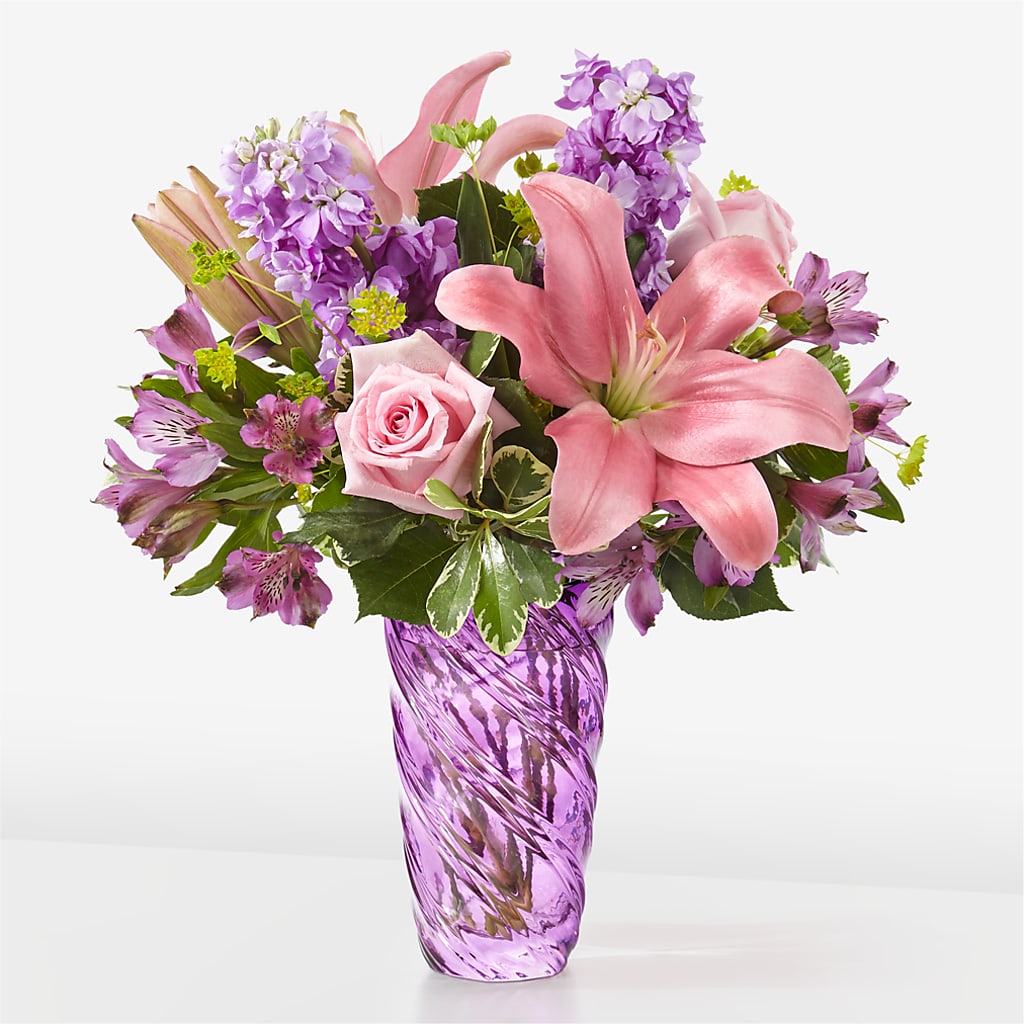 Precious Petals Bouquet with Luxe Swirl Vase – Flowers By Dillenbecks, Johnson City NY