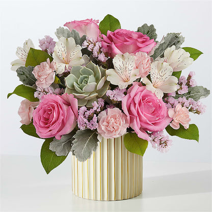 Dusty Rose Bouquet with Ivory Vase –  Flowers By Dillenbecks, Johnson City NY