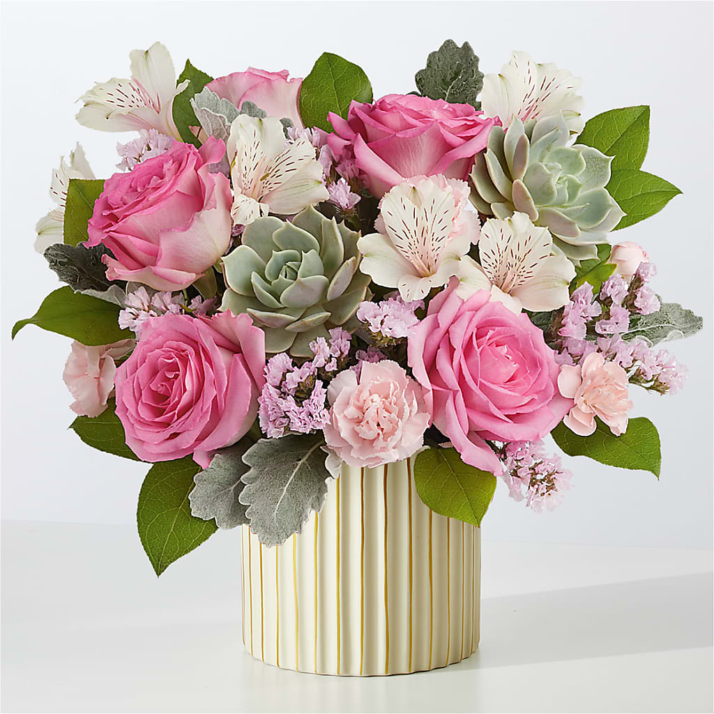 Dusty Rose Bouquet with Ivory Vase –  Flowers By Dillenbecks, Johnson City NY