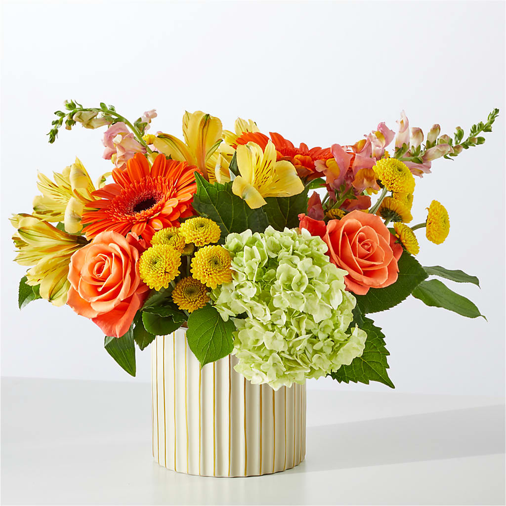 Autumn Sunshine Bouquet with Ivory Vase –  Flowers By Dillenbecks, Johnson City NY