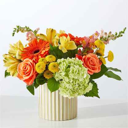 Autumn Sunshine Bouquet with Ivory Vase –  Flowers By Dillenbecks, Johnson City NY