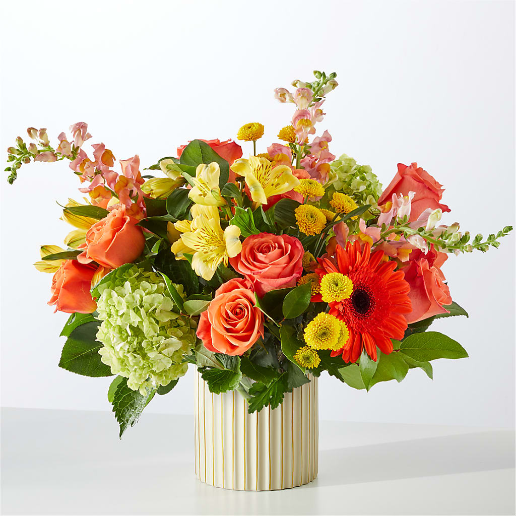 Autumn Sunshine Bouquet with Ivory Vase –  Flowers By Dillenbecks, Johnson City NY