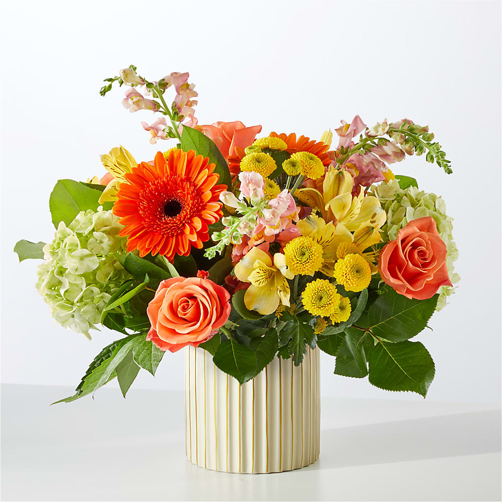 Autumn Sunshine Bouquet with Ivory Vase –  Flowers By Dillenbecks, Johnson City NY