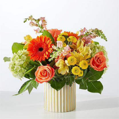 Autumn Sunshine Bouquet with Ivory Vase –  Flowers By Dillenbecks, Johnson City NY