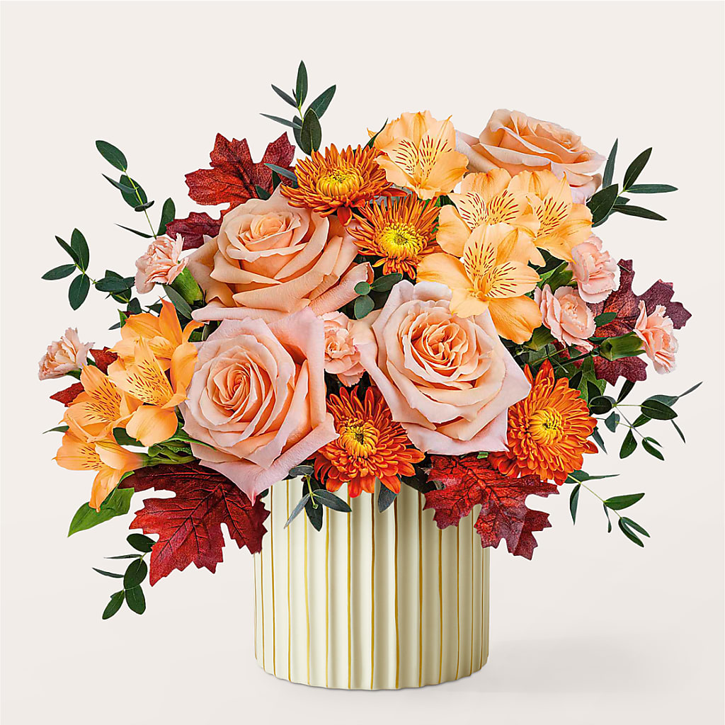 Spiced Latte Bouquet with Ivory Vase –  Flowers By Dillenbecks, Johnson City NY