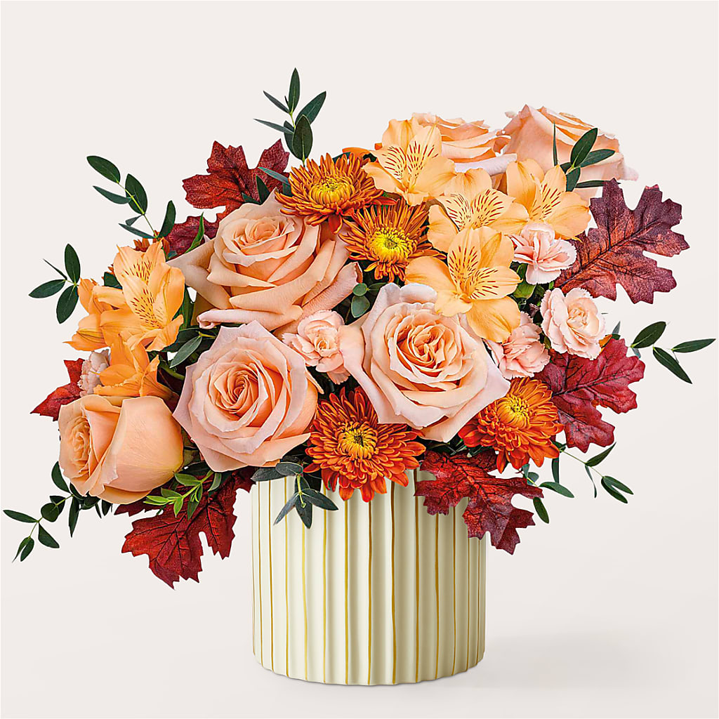 Spiced Latte Bouquet with Ivory Vase –  Flowers By Dillenbecks, Johnson City NY